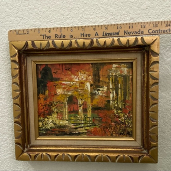 Vintage Signed W.K. Impressionist Abstract Landscape Ruins Acrylic Oil Painting - Picture 10 of 17